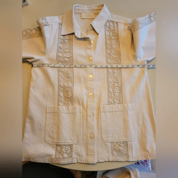 Loeffler Randall Shacket Cream Scottie Broderie Chore Jacket Large